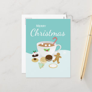 Christmas cookies and hot chocolate holiday postcard