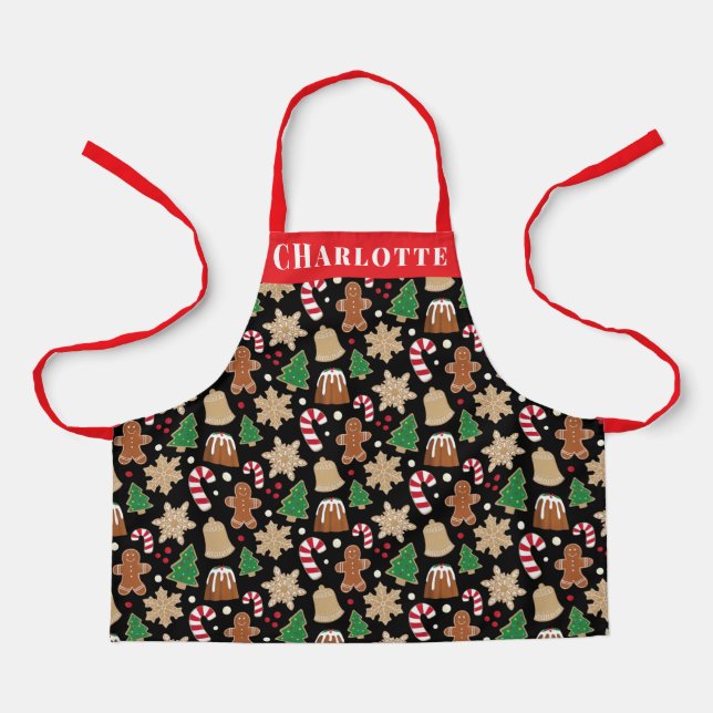 Christmas Cookies and Pudding Holiday Baking Name Apron (Front)