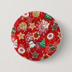 Christmas Cookies and Snowflakes on Red 2 Inch Round Button