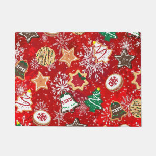 Christmas Cookies and Snowflakes on Red Doormat