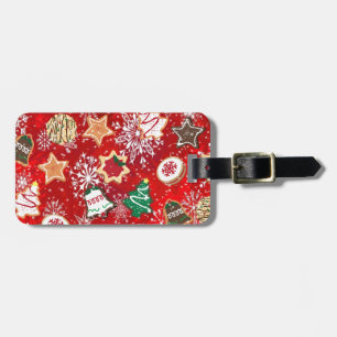 Christmas Cookies and Snowflakes on Red Luggage Tag