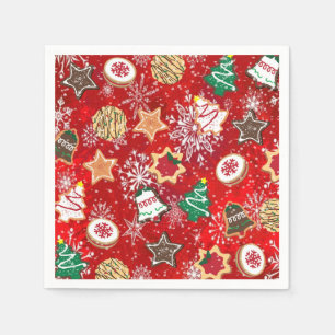 Christmas Cookies and Snowflakes on Red Napkin