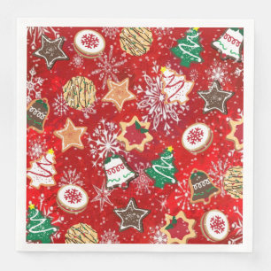 Christmas Cookies and Snowflakes on Red Napkin