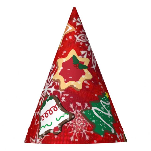 Christmas Cookies and Snowflakes on Red Party Hat (Front)