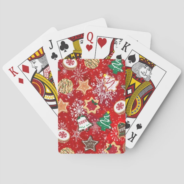 Christmas Cookies and Snowflakes on Red Playing Cards (Back)