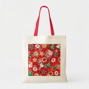 Christmas Cookies and Snowflakes on Red Tote Bag