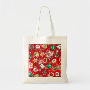 Christmas Cookies and Snowflakes on Red Tote Bag