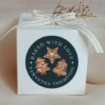 Christmas Cookies Baked with Love Classic Round Sticker<br><div class="desc">Custom sticker for the bakers and cooks that like to bake/cook and gift to others, or for those who do that professionally. There is illustration of holiday cookies in the middle. There is text that goes around in circle that says "baked with love". You can customize this product by adding...</div>