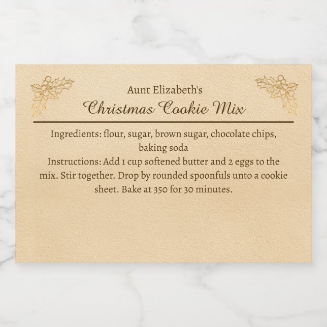 Christmas Cookies Baking Mix Holly Personalized  Food Label (Single Label)