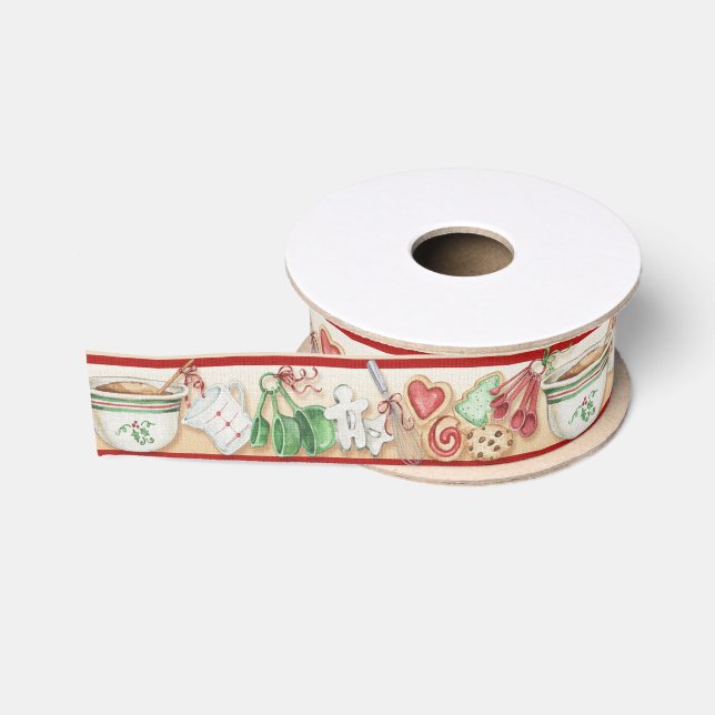 Christmas Cookies & Baking Theme Ribbon Grosgrain Ribbon (Spool)