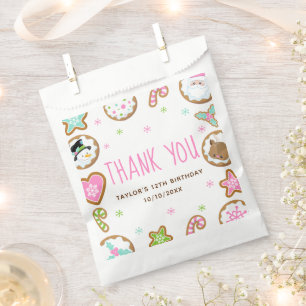 Christmas Cookies Birthday Party Pink Thank You Favour Bag