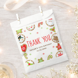Christmas Cookies Birthday Party Red Thank You Favour Bag