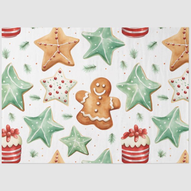 Christmas Cookies Cakes Gingerbread Men Christmas Tissue Paper (Front)
