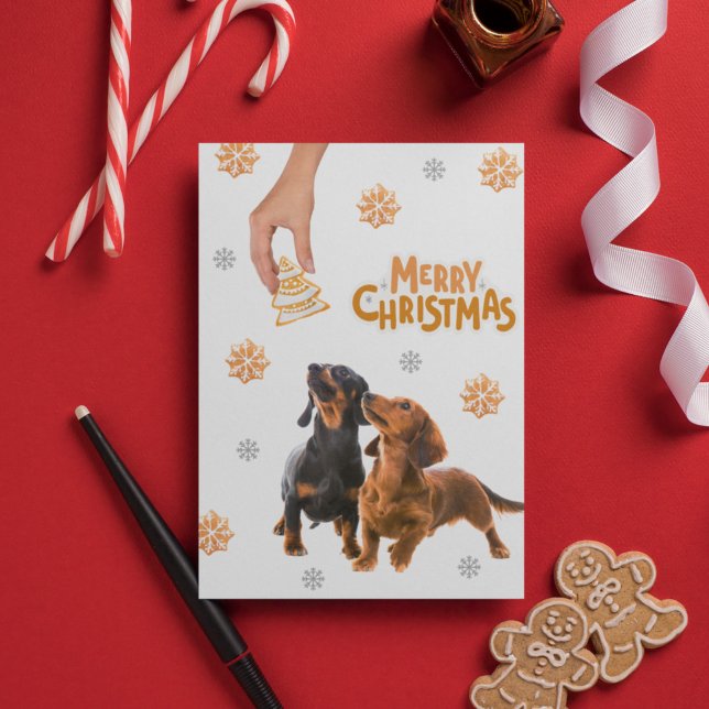 Christmas Cookies Dachhund Puppies Blak Brown Dog  Holiday Card (Creator Uploaded)