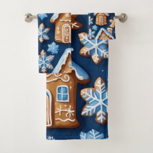Christmas cookies ginger breadman Winter holiday   Bath Towel Set