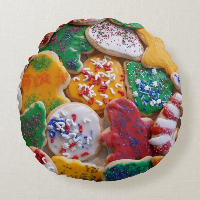Christmas Cookies I Colourful Holiday Baking Round Pillow (Front)