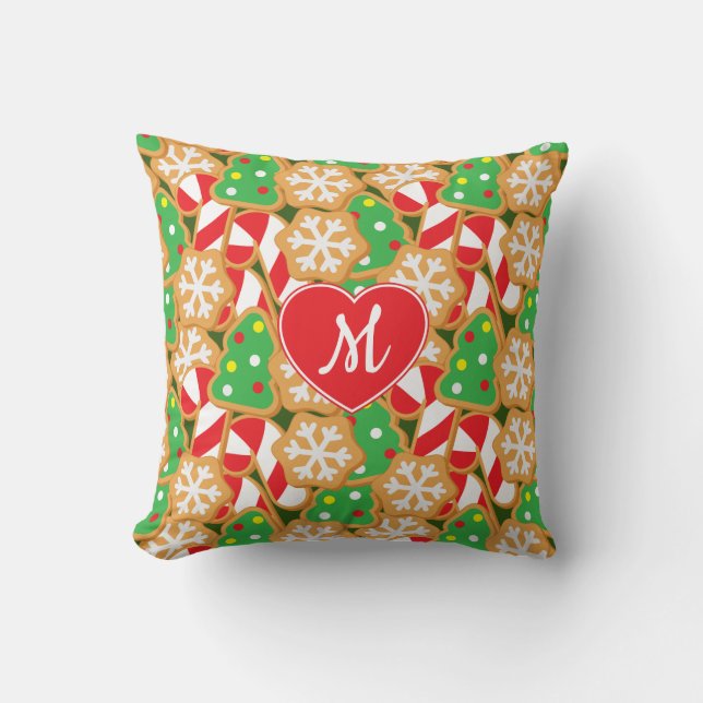 Christmas Cookies Monogram Throw Pillow (Front)
