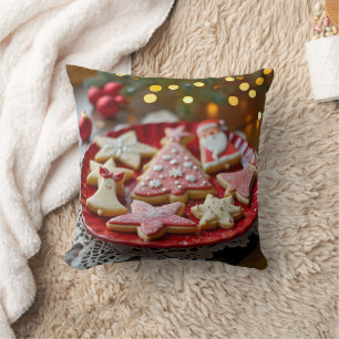 Christmas Cookies On a Red Plate Throw Pillow