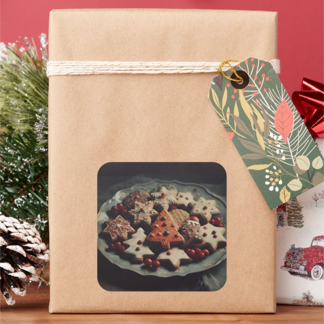 Christmas Cookies on Plate Xmas Cookie Square Sticker (Holiday)