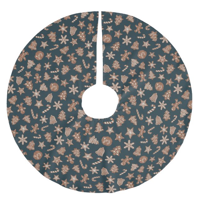 Christmas Cookies Pattern Green Brushed Polyester Tree Skirt (Front)