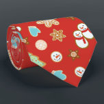 Christmas Cookies Patterned Red Festive Tie<br><div class="desc">A cute Christmas tie patterned with festively decorated sugar Christmas cookies in the shapes of snowflakes, snowmen, Christmas trees, ornaments, and stars.</div>