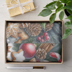 Christmas Cookies Pinecones and Greenery Festive  Tissue Paper