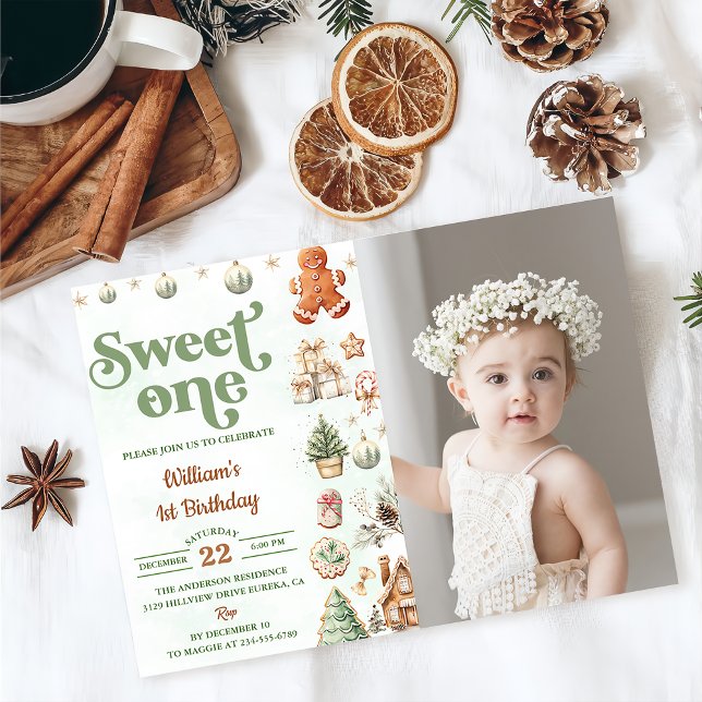  Christmas Cookies Sweet One 1st Birthday Photo Invitation (Creator Uploaded)