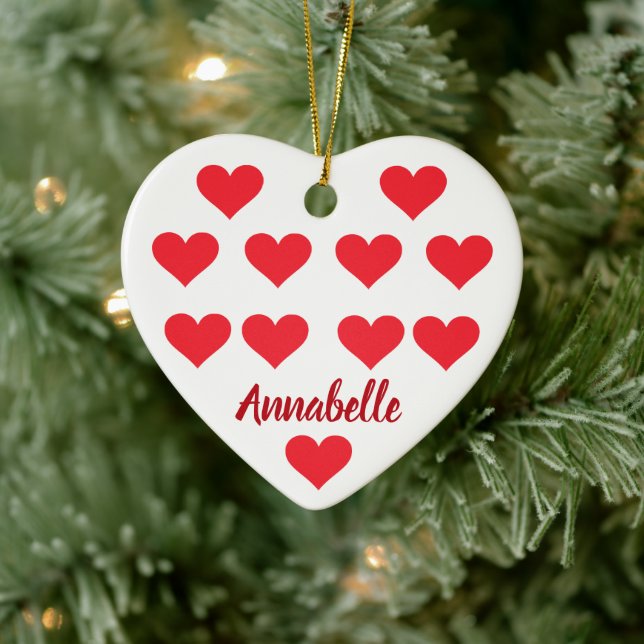 Christmas cool personalized name cute chic hearts  ceramic ornament (Tree)
