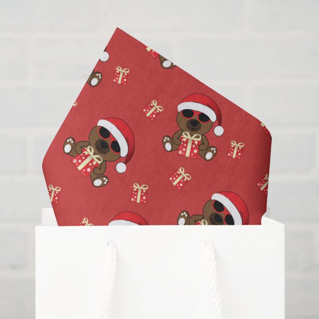 Christmas Cool Santa Bear sunglasses gift pattern Tissue Paper (Gift Bag)