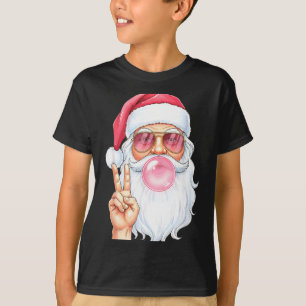 Christmas Cool Santa Bubble Gum Peace Sign Retro S T-Shirt