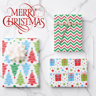 Christmas Coordinates in Red and Green 3 Fun Wrapping Paper Sheet