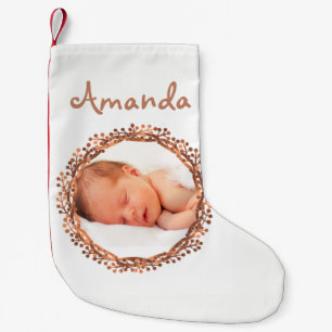 Christmas copper-look berry wreath photo stocking