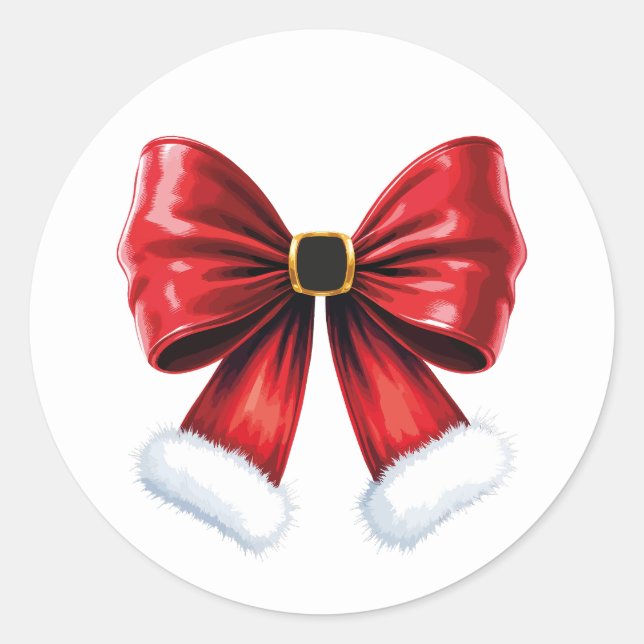 Christmas Coquette Bow Classic Round Sticker (Front)