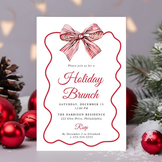 Christmas Coquette Bow Holiday Brunch Invitation (Christmas Coquette Bow Holiday Brunch Invitation)