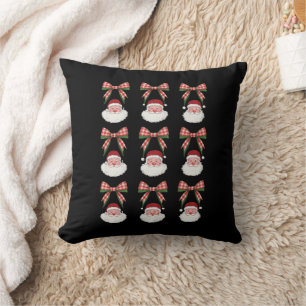 Christmas Coquette Bow Santa Vintage Xmas Retro Throw Pillow