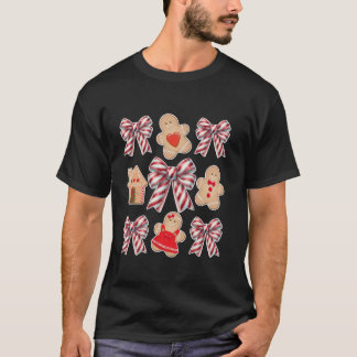 Christmas Coquette Bows with Candy Cane Gingerbrea T-Shirt