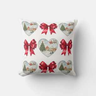 Christmas Coquette Heart and Bows Pattern Throw Pillow