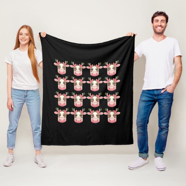 Christmas Coquette Highland Cow Western Xmas  Fleece Blanket (In Situ)