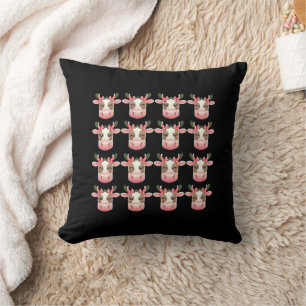 Christmas Coquette Highland Cow Western Xmas  Throw Pillow