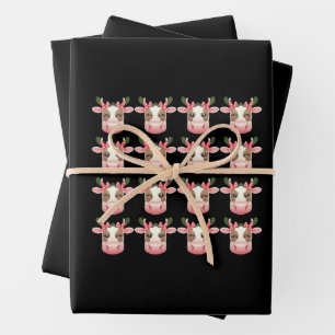 Christmas Coquette Highland Cow Western Xmas  Wrapping Paper Sheet