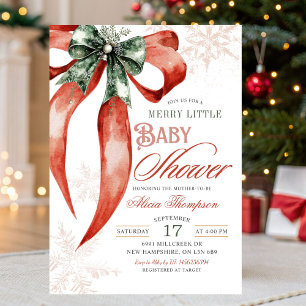 Christmas Coquette Merry Little Baby Shower Invitation