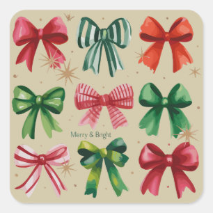 Christmas Coquettes Red Green Bow Xmas Season Girl Square Sticker