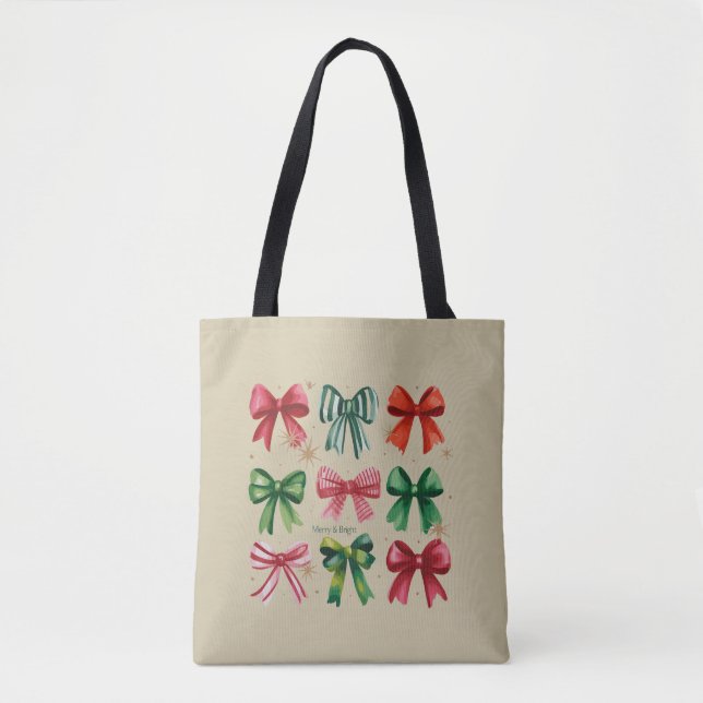 Christmas Coquettes Red Green Bow Xmas Season Girl Tote Bag (Front)
