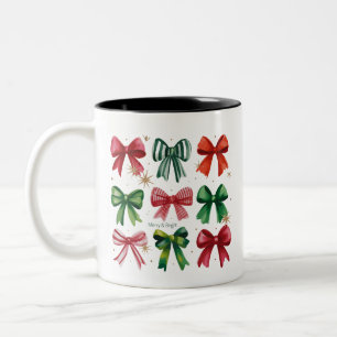 Christmas Coquettes Red Green Bow Xmas Season Girl Two-Tone Coffee Mug