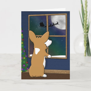 Christmas Corgi at Window Christmas Card