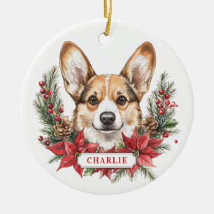 Christmas Corgi Dog Ceramic Circle Ornament