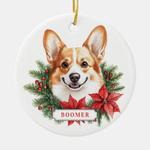 Christmas Corgi Dog Ceramic Circle Ornament