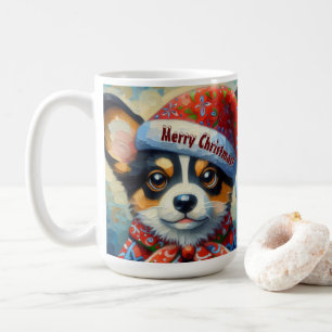 Christmas Corgi Dog Puppy w/Santa Hat Coffee Mug