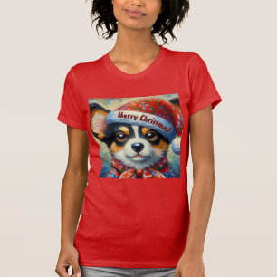 Christmas Corgi Dog Puppy w/Santa Hat T-Shirt