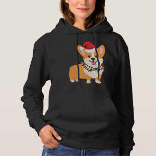 Christmas Corgi Dog with Santa Hat and Christmas L Hoodie